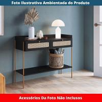 Aparador 2 Gavetas Oslo Artesano 103 Cm (largura) Mdp Nero Palha Sintética Bege Pé Metal Dourado - 6