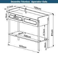Aparador 2 Gavetas Oslo Artesano 103 Cm (largura) Mdp Nero Palha Sintética Bege Pé Metal Dourado - 7