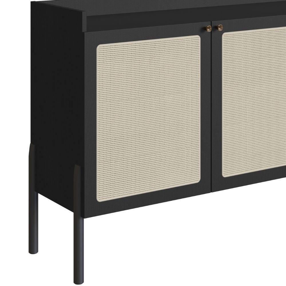 Balcão Buffet 2 Portas Oslo Artesano 139 Cm (largura) Mdp Nero Palha Sintética Bege Pé Madeira - 3