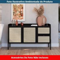Balcão Buffet 2 Portas Oslo Artesano 139 Cm (largura) Mdp Nero Palha Sintética Bege Pé Madeira - 6