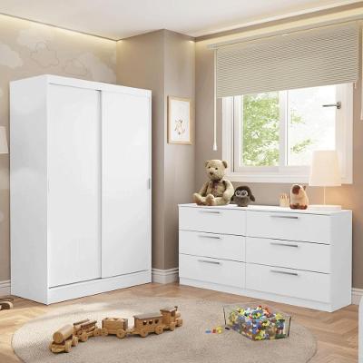 Kit Guarda Roupa Infantil Max 2 Portas de Correr 2 Gavetas MDP com Cômoda Branco