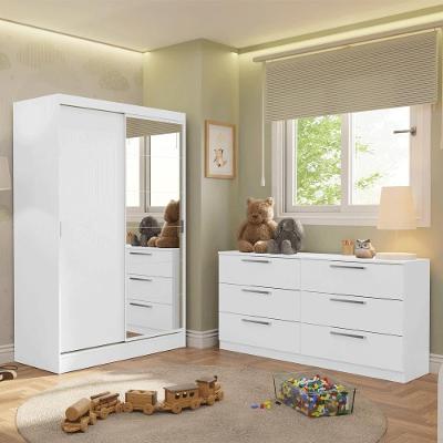 Kit Cômoda e Guarda-Roupas Infantil Max 2 Portas 8 Gavetas MDP 119 cm Branco Madesa