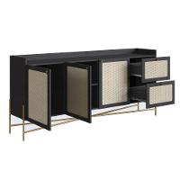 Balcão Buffet 3 Portas Oslo Artesano 183 Cm (largura) Mdp Nero Palha Sintética Bege Pé Metal Dourado - 2