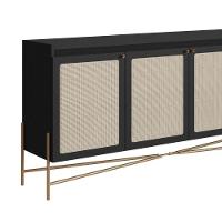 Balcão Buffet 3 Portas Oslo Artesano 183 Cm (largura) Mdp Nero Palha Sintética Bege Pé Metal Dourado - 3