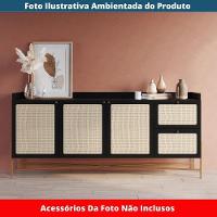 Balcão Buffet 3 Portas Oslo Artesano 183 Cm (largura) Mdp Nero Palha Sintética Bege Pé Metal Dourado - 6