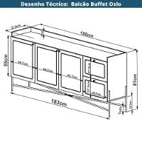 Balcão Buffet 3 Portas Oslo Artesano 183 Cm (largura) Mdp Nero Palha Sintética Bege Pé Metal Dourado - 7