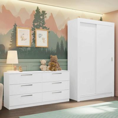 Kit Cômoda e Guarda-Roupas Infantil Milano 2 Portas 6 Gavetas MDP 117 cm Branco Madesa