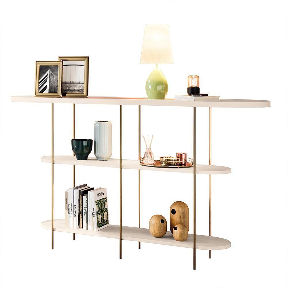 Aparador Decorativo Sala De Estar Walker Pés Em Aço Tampo Vidro Off White G26 - Gran Belo - 1