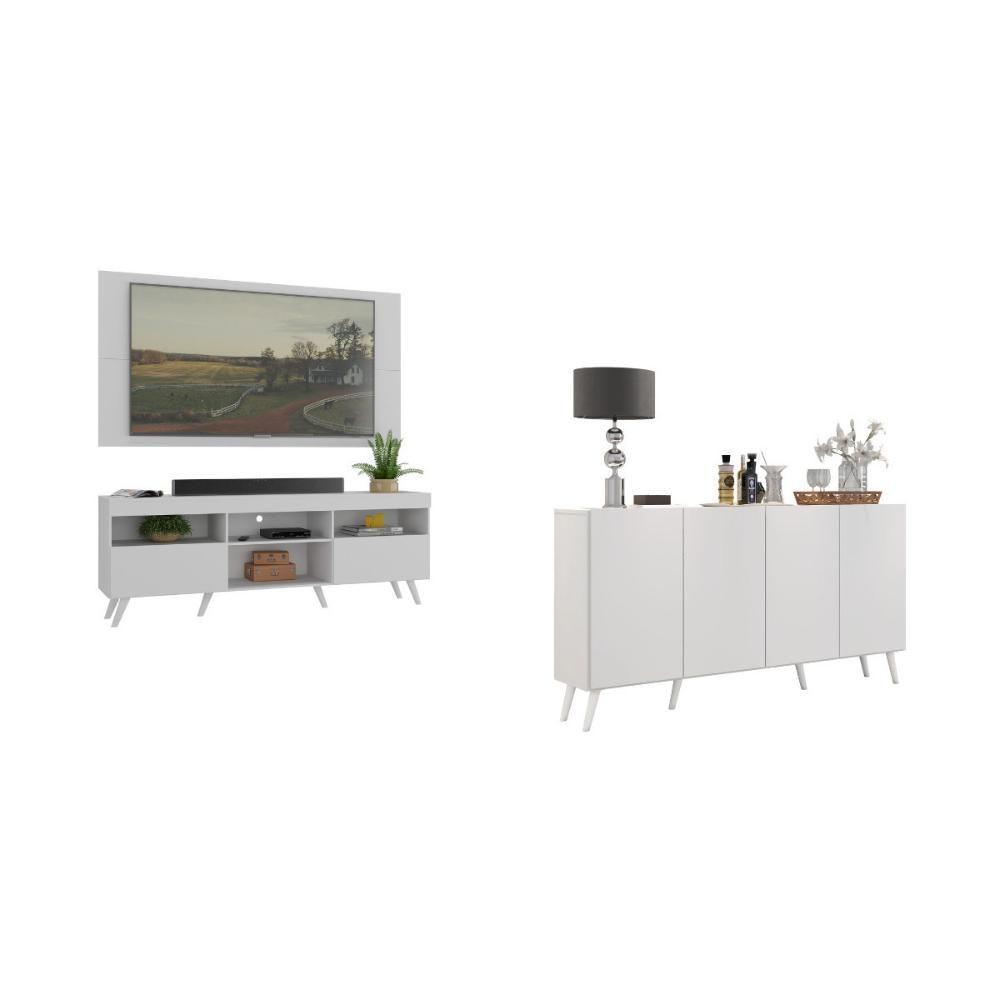 Rack Com Painel Para Tv Até 65 Polegadas E Aparador 4 Portas Retrô Multimóveis Mp1095 Branco - 2