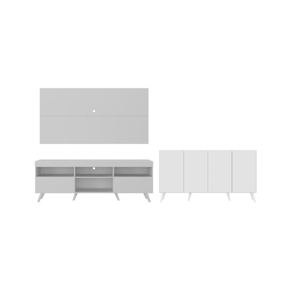 Rack Com Painel Para Tv Até 65 Polegadas E Aparador 4 Portas Retrô Multimóveis Mp1095 Branco - 4