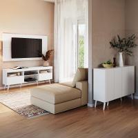 Rack Com Painel Para Tv Até 65 Polegadas E Aparador 4 Portas Retrô Multimóveis Mp1095 Branco - 1