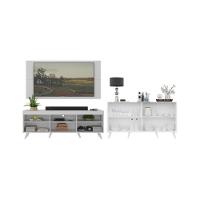 Rack Com Painel Para Tv Até 65 Polegadas E Aparador 4 Portas Retrô Multimóveis Mp1095 Branco - 3
