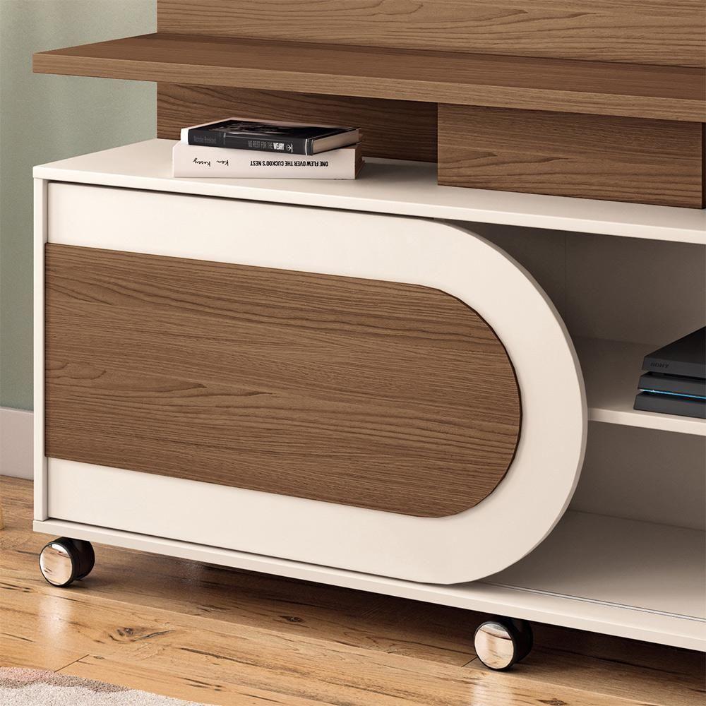 Home Theater Decorativo Globo C/rodízios Para Tv Até 55 Polegadas Castanho/off White G26 Gran Belo - 5