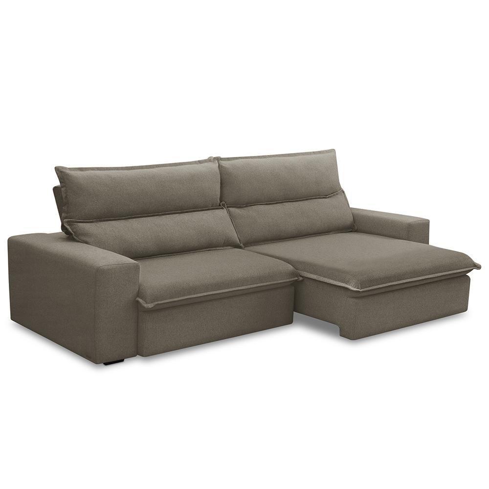 Sofá Retrátil Reclinável Para Sala 3 Lugares 210cm Senzi F04 Veludo Marrom Claro - Lyam Decor - 1