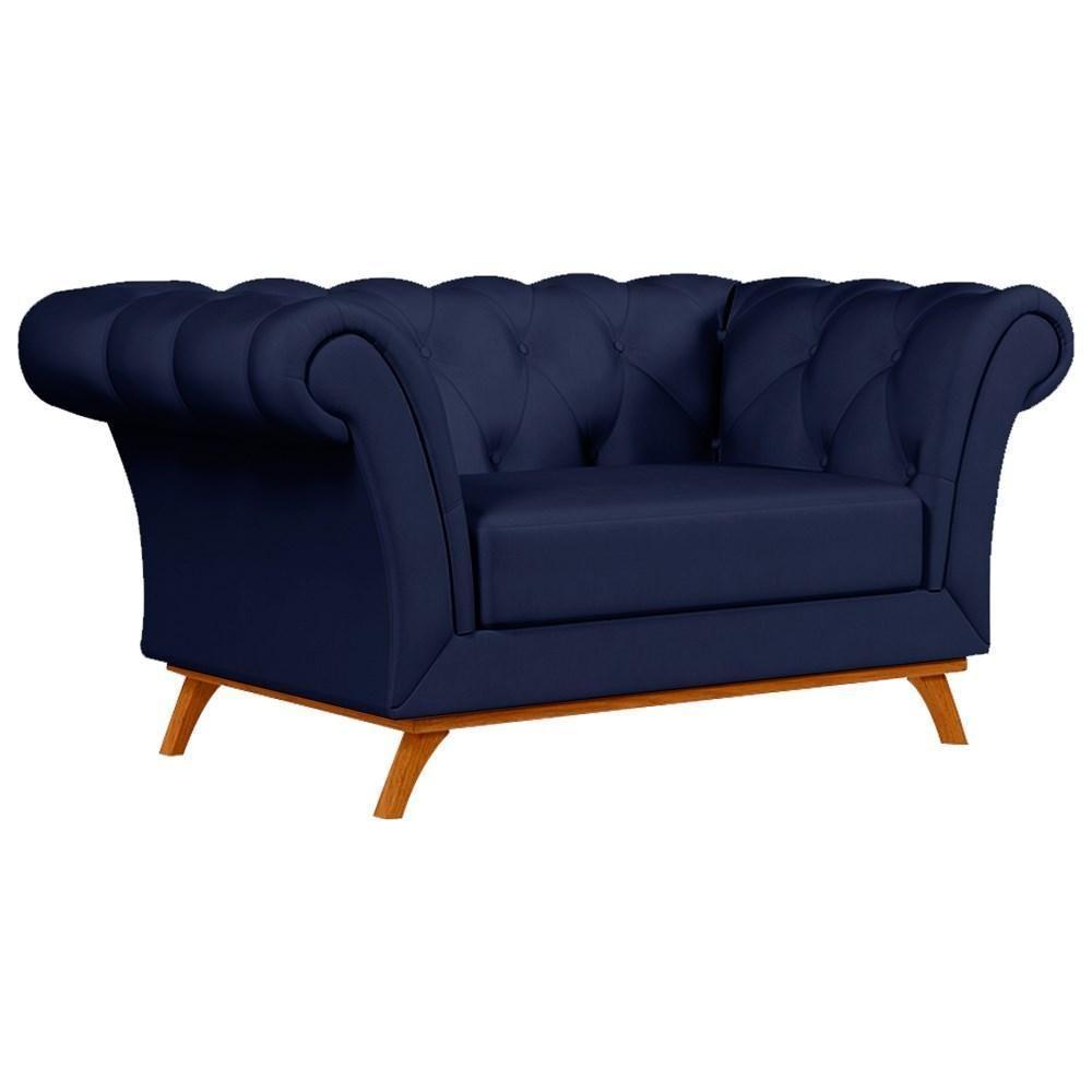 Sofá 150cm 2 Lugares Base Madeira Império C-304 Veludo Azul Marinho - Domi - 1