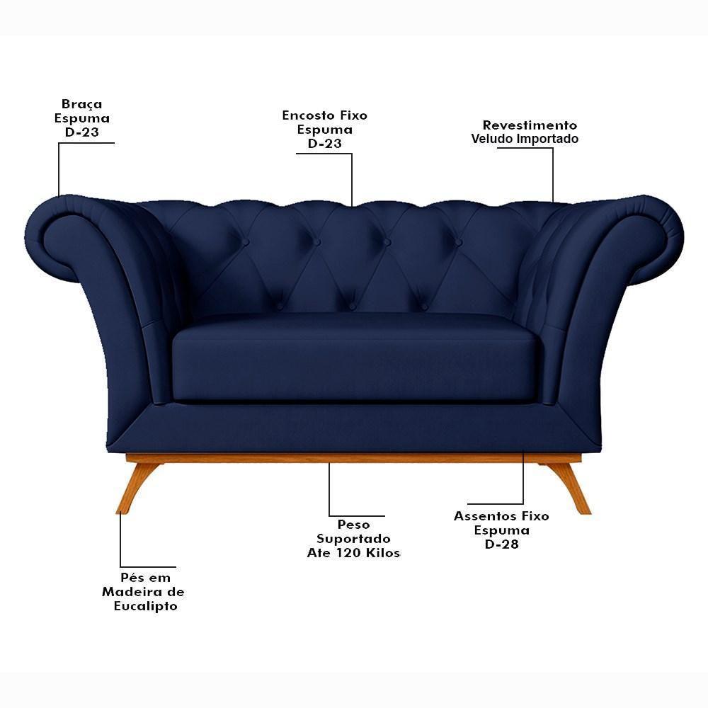 Sofá 150cm 2 Lugares Base Madeira Império C-304 Veludo Azul Marinho - Domi - 3