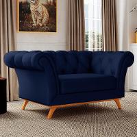 Sofá 150cm 2 Lugares Base Madeira Império C-304 Veludo Azul Marinho - Domi - 2