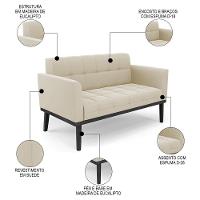 Sofá Namoradeira E 2 Poltronas Base Madeira Preto Ana Suede Bege - Ibiza - 3