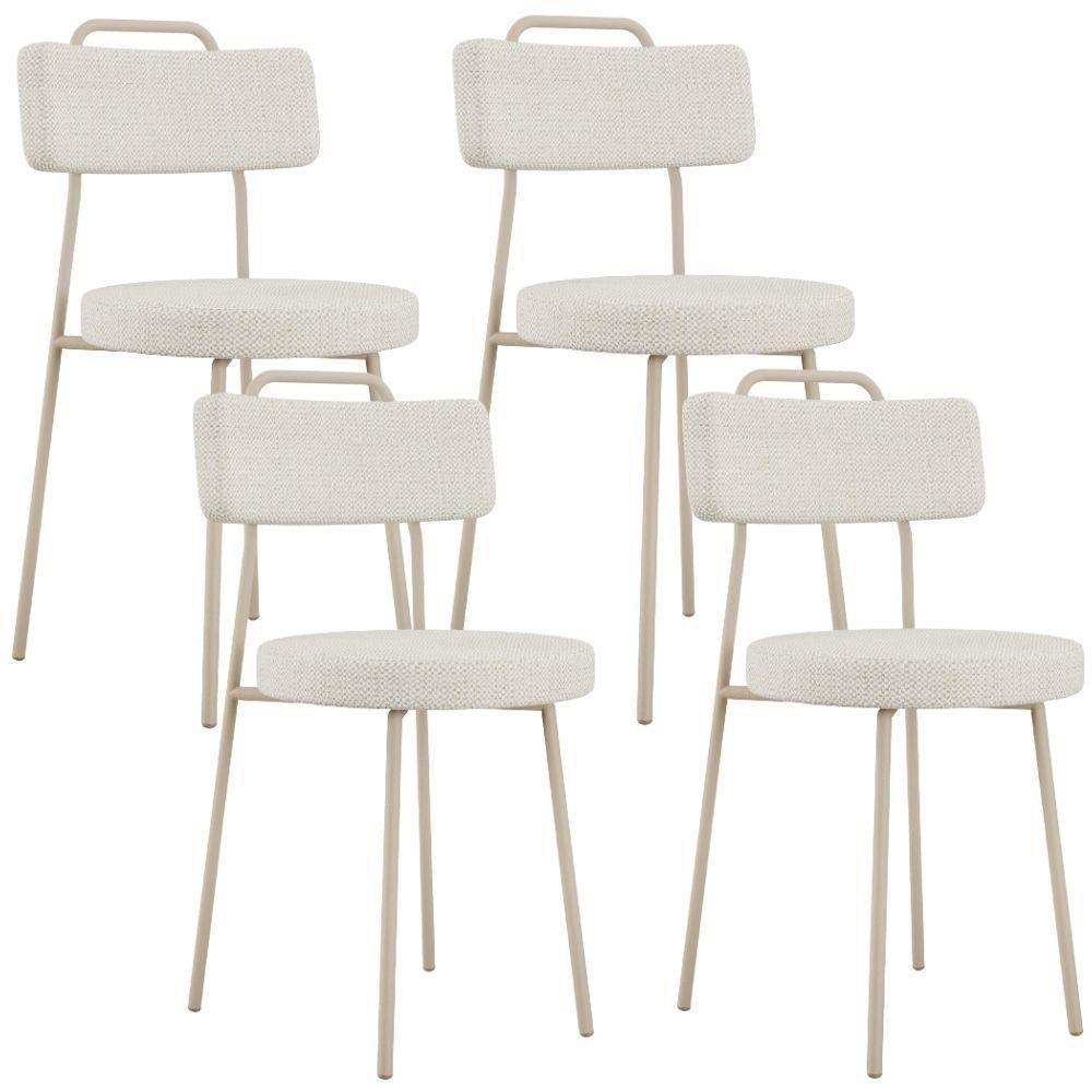 Kit 04 Cadeiras Decorativas Estofada Sala Jantar Barcelona Arena L02 Linho Champagne - Lyam - 1