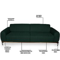 Sofá 260cm 4 Lugares Pés Preto Molino C-117 Linho Verde Musgo - Domi - 2