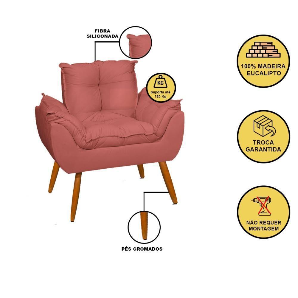 Kit 02 Poltronas + Sofá 2 Lugares Com Puff Opala Balaqui Rosa - 2