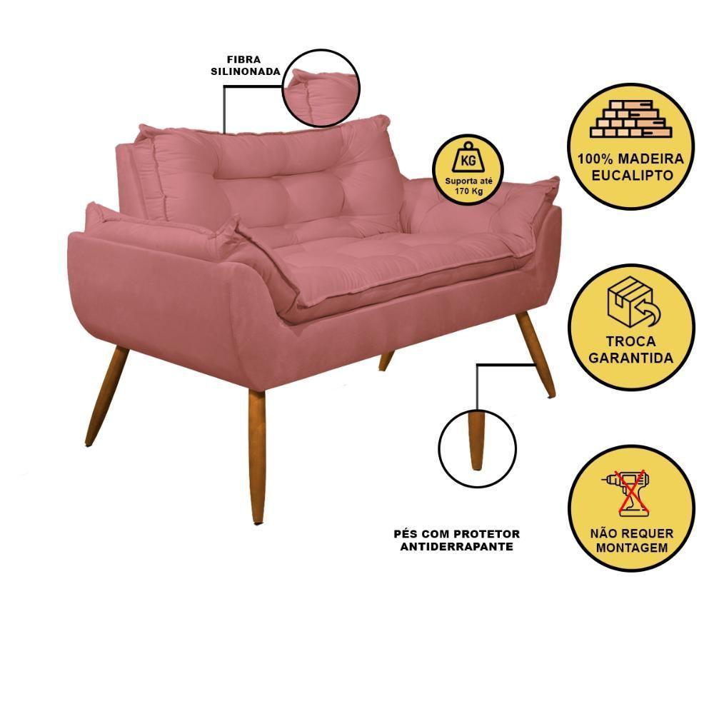 Kit 02 Poltronas + Sofá 2 Lugares Com Puff Opala Balaqui Rosa - 5