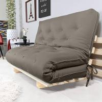 Sofa Cama Casal Futon Oriental Cinza Com Madeira Maciça - 1