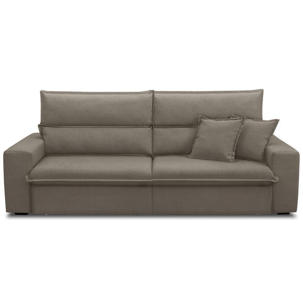 Sofá Retrátil Reclinável Para Sala 4 Lugares 280cm Senzi F04 Veludo Marrom Claro - Lyam Decor - 2