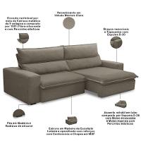 Sofá Retrátil Reclinável Para Sala 4 Lugares 280cm Senzi F04 Veludo Marrom Claro - Lyam Decor - 3