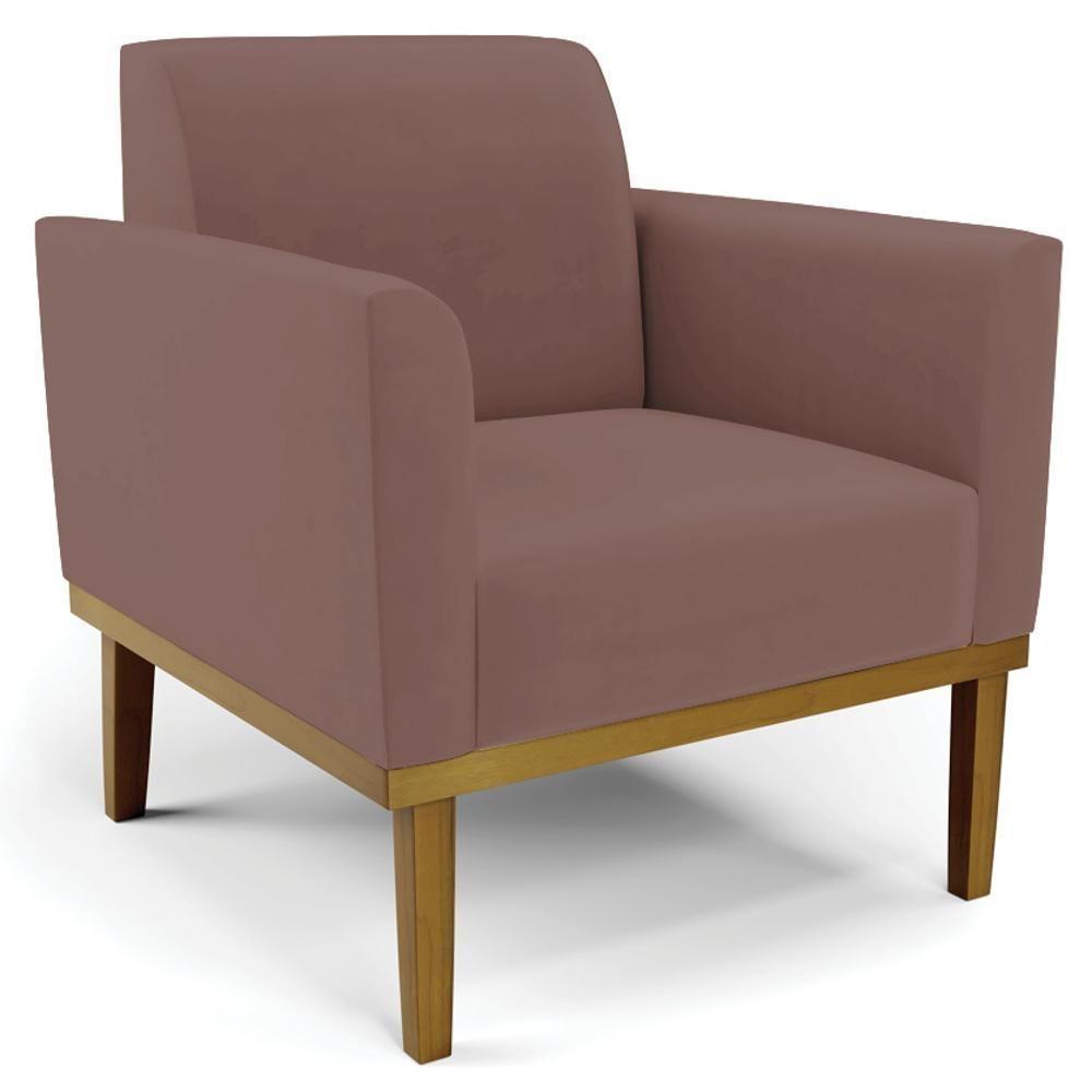 Sofá Namoradeira E 1 Poltrona Base Madeira Castanho Maressa Veludo Rosê - Ibiza - 2