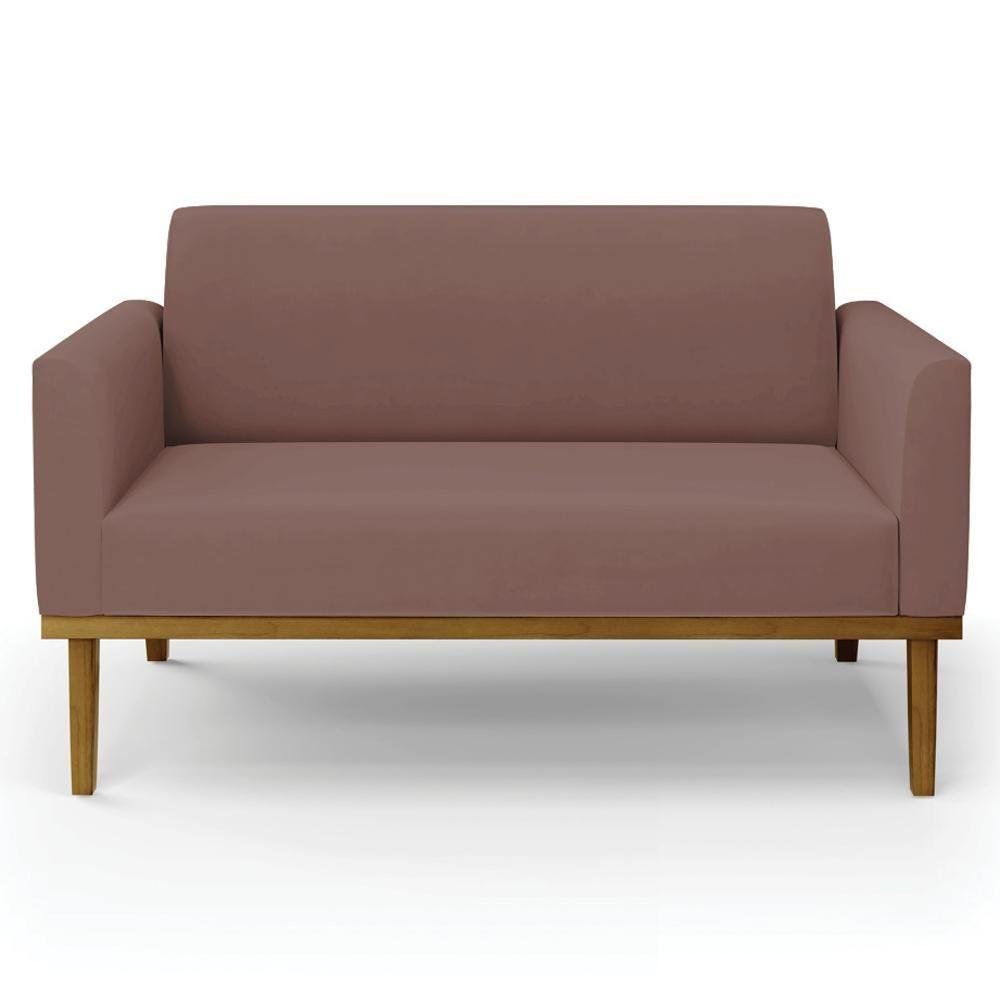 Sofá Namoradeira E 1 Poltrona Base Madeira Castanho Maressa Veludo Rosê - Ibiza - 5