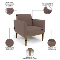 Sofá Namoradeira E 1 Poltrona Base Madeira Castanho Maressa Veludo Rosê - Ibiza - 8