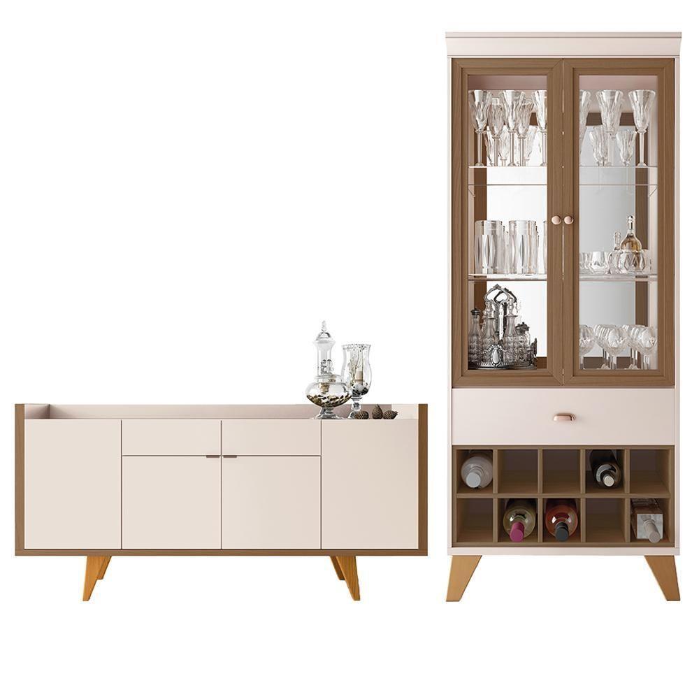 Conjunto Cristaleira Adega Mdp/mdf E Buffet Balcão Andorra/albâni Off White/castanho G26 - Gran Belo - 6