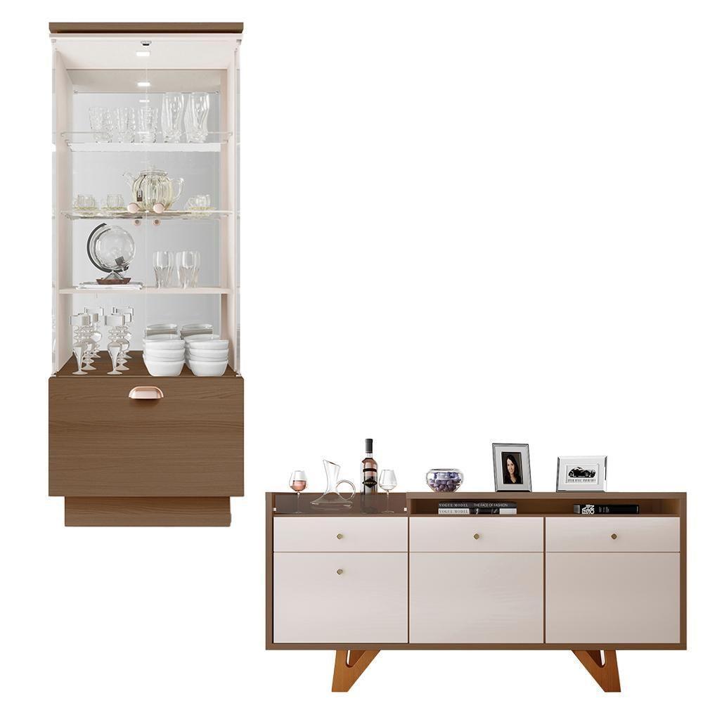 Conjunto Decorativo Cristaleira E Buffet Aparador Peggy/noeli Off White/castanho G26 - Gran Belo - 5