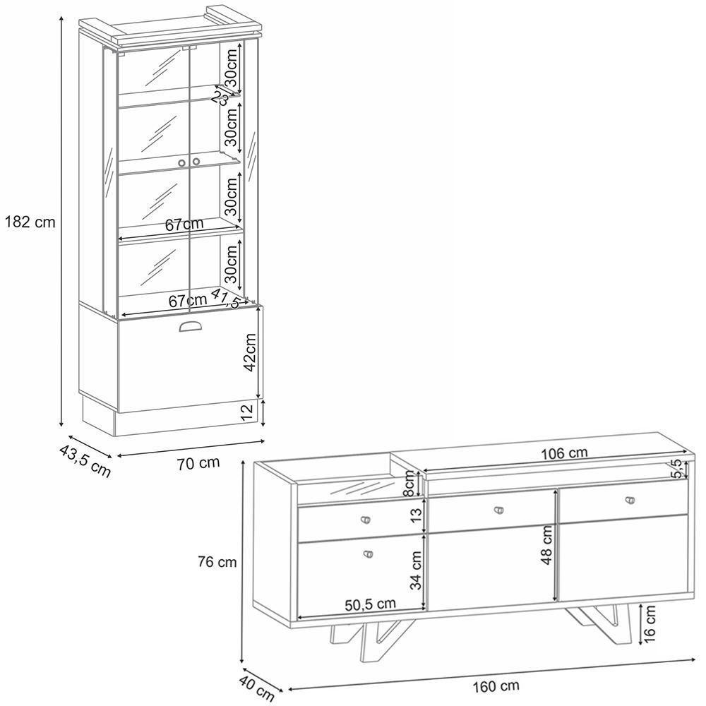 Conjunto Decorativo Cristaleira E Buffet Aparador Peggy/noeli Off White/castanho G26 - Gran Belo - 8