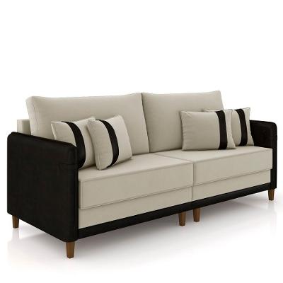 Sofá 3 Lugares Living 232cm Zoe K04 Veludo Bege/preto - Mpozenato