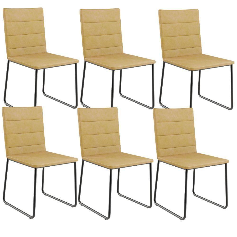 Kit 06 Cadeiras Decorativa Estofada Para Sala De Jantar Preto Maya L02 Couríssimo Fendi - Lyam Decor - 1