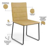 Kit 06 Cadeiras Decorativa Estofada Para Sala De Jantar Preto Maya L02 Couríssimo Fendi - Lyam Decor