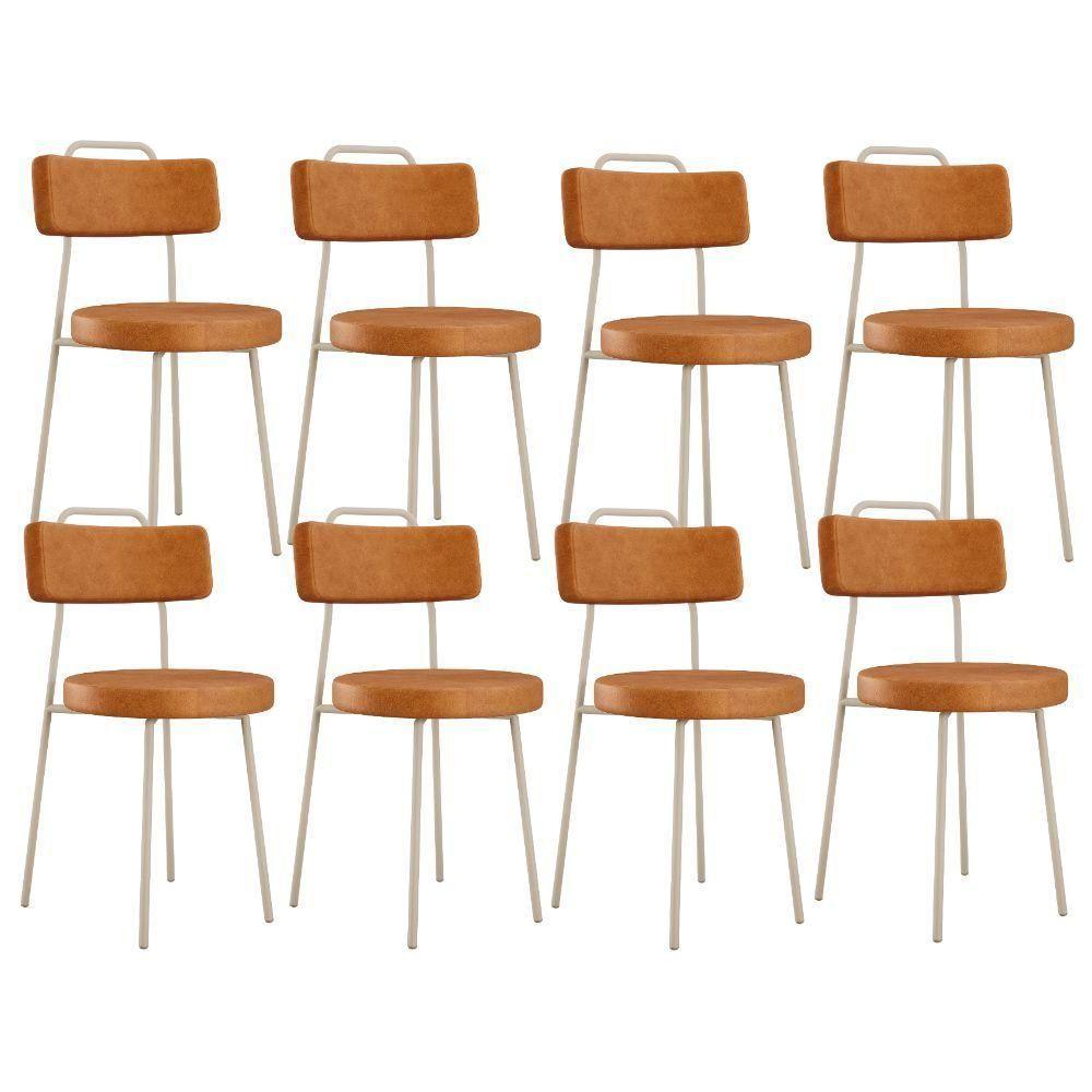 Kit 08 Cadeiras Decorativas Estofada Sala Jantar Barcelona Arena L02 Couríssimo Canela - Lyam - 1
