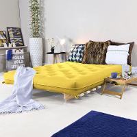 Sofa Cama Casal Futon Oriental Amarelo Acquablock Com Madeira Maciça - 2