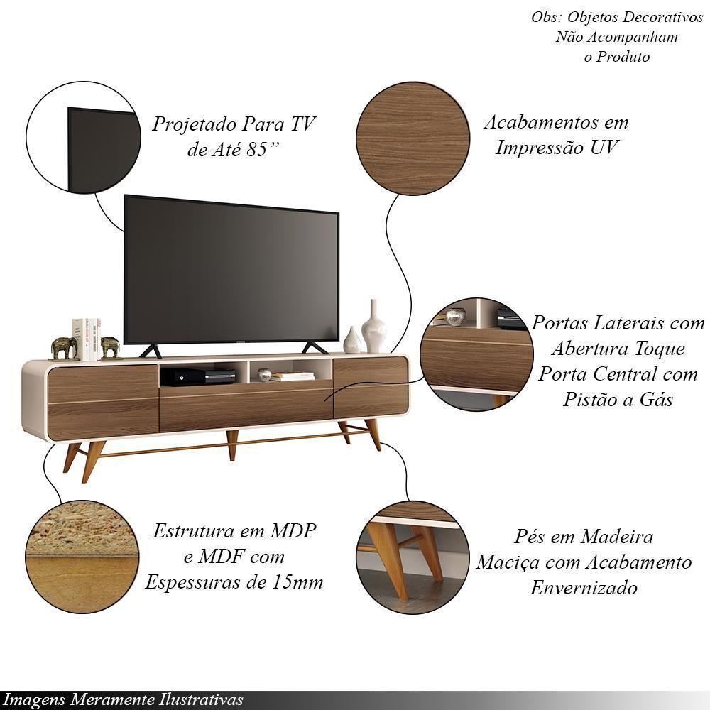 Bancada Europa Pés Em Madeira Para Tv Até 85 Polegadas Off White/castanho G26 - Gran Belo - 3