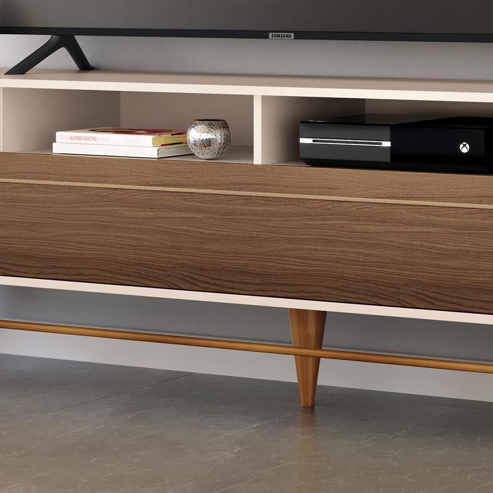 Bancada Europa Pés Em Madeira Para Tv Até 85 Polegadas Off White/castanho G26 - Gran Belo - 5