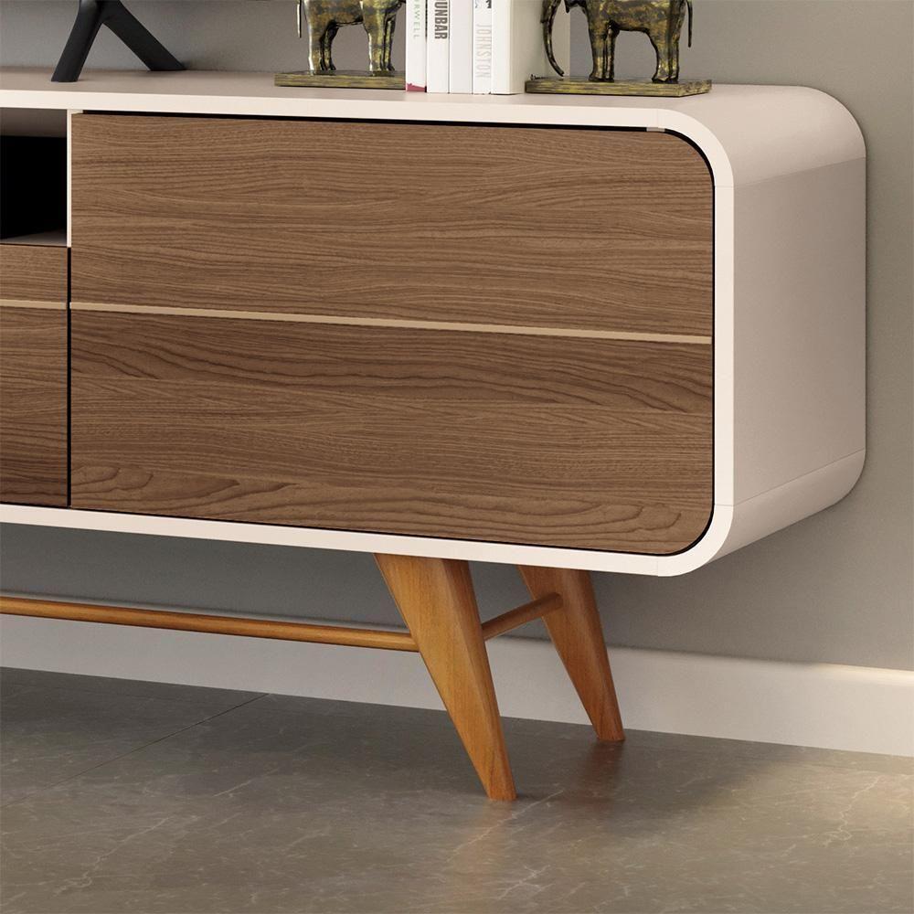 Bancada Europa Pés Em Madeira Para Tv Até 85 Polegadas Off White/castanho G26 - Gran Belo - 6