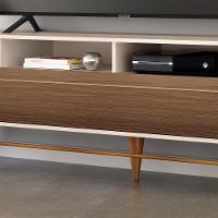 Bancada Europa Pés Em Madeira Para Tv Até 85 Polegadas Off White/castanho G26 - Gran Belo - 5