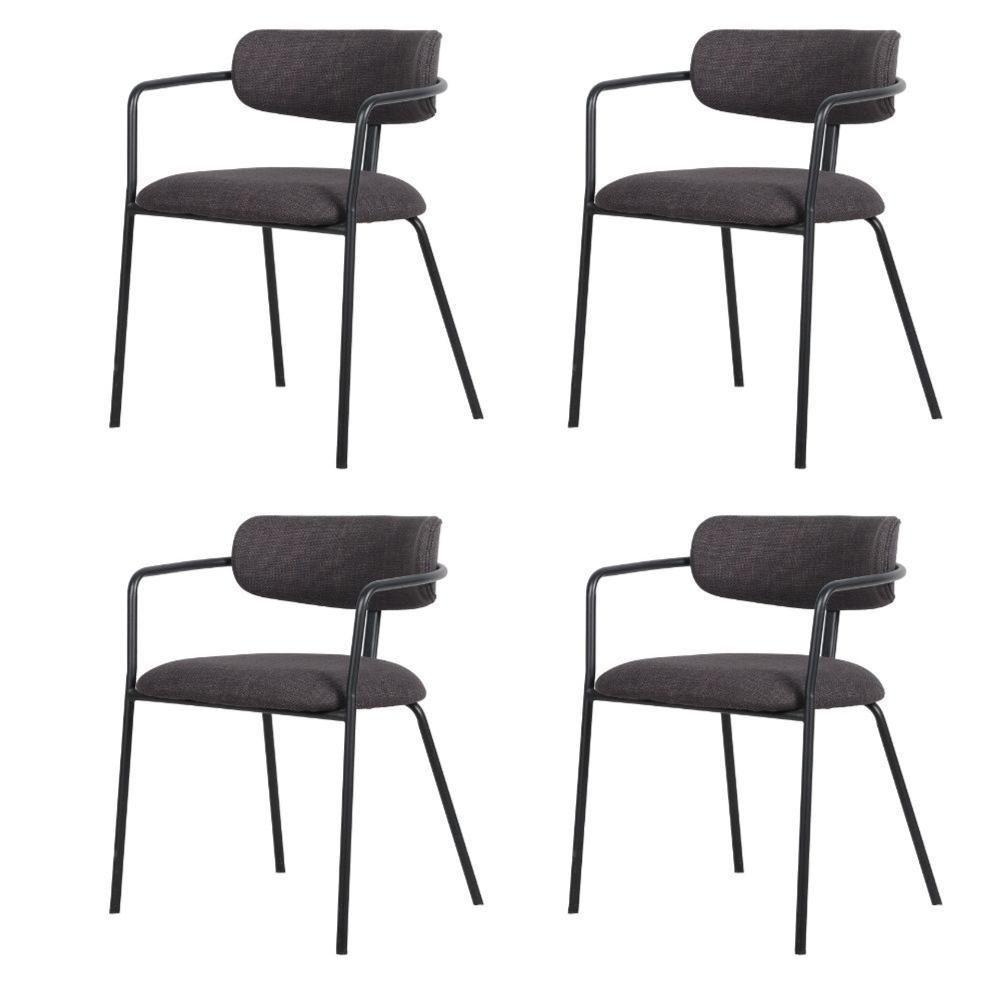 Kit 4 Cadeiras Girona Com Braços Fratini Encosto Assento Tecido Grafite Estrutura Aço Carbono Preto - 1