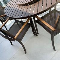 Poltrona Cadeira De Jantar Amélia Tela Sling E Alumínio Com Braço Detalhe Madeira Marrom - 2