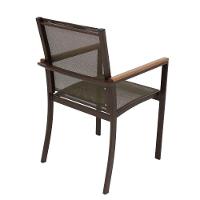 Poltrona Cadeira De Jantar Amélia Tela Sling E Alumínio Com Braço Detalhe Madeira Marrom - 5