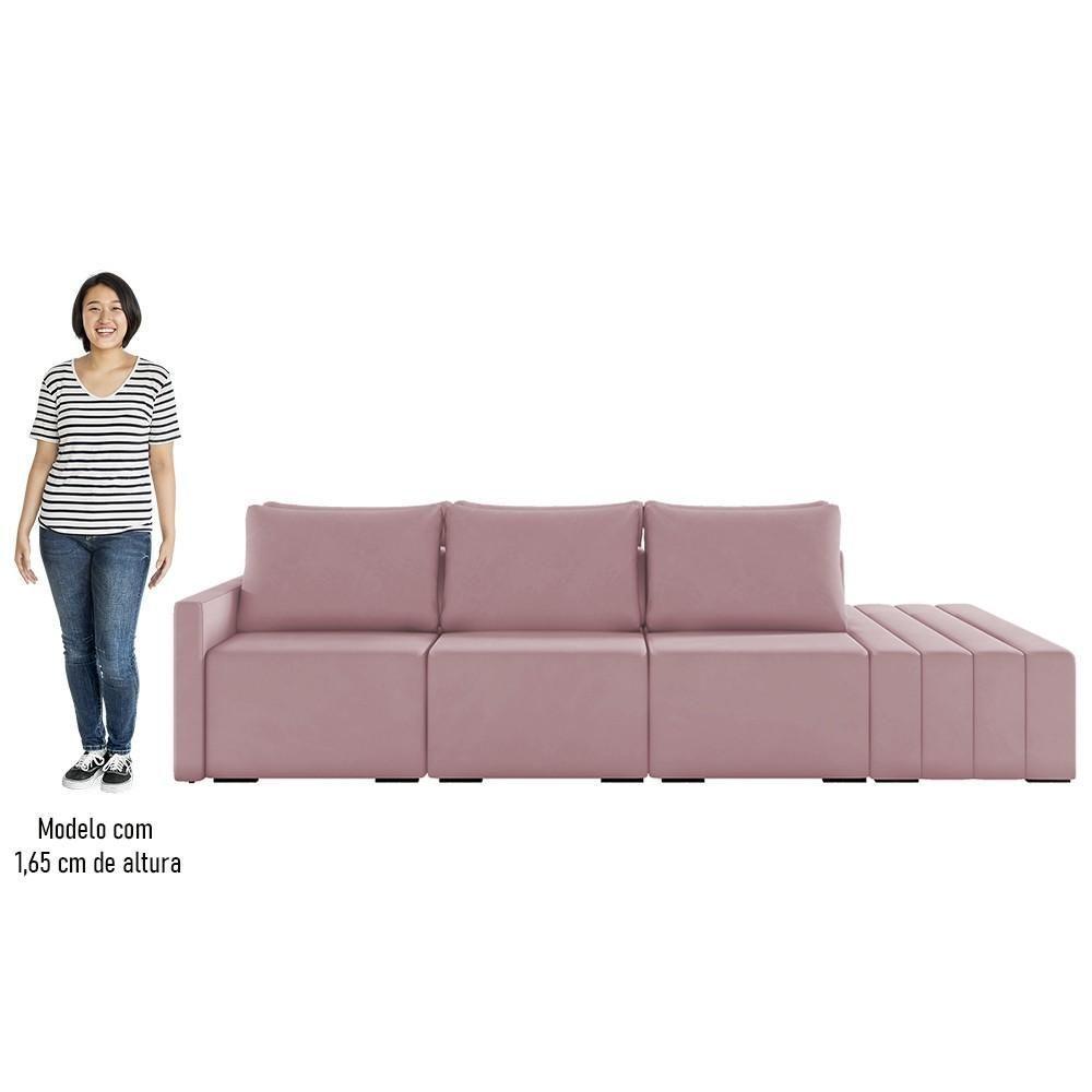 Sofá Ilha Modular Com Puff Para Sala Living 342cm Georgia K04 Veludo Rosê - Mpozenato - 5