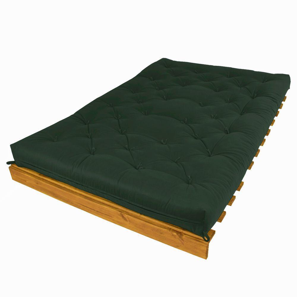 Sofá Cama Casal Futon Tokio Verde Militar Madeira Maciça Cor Mel - 4