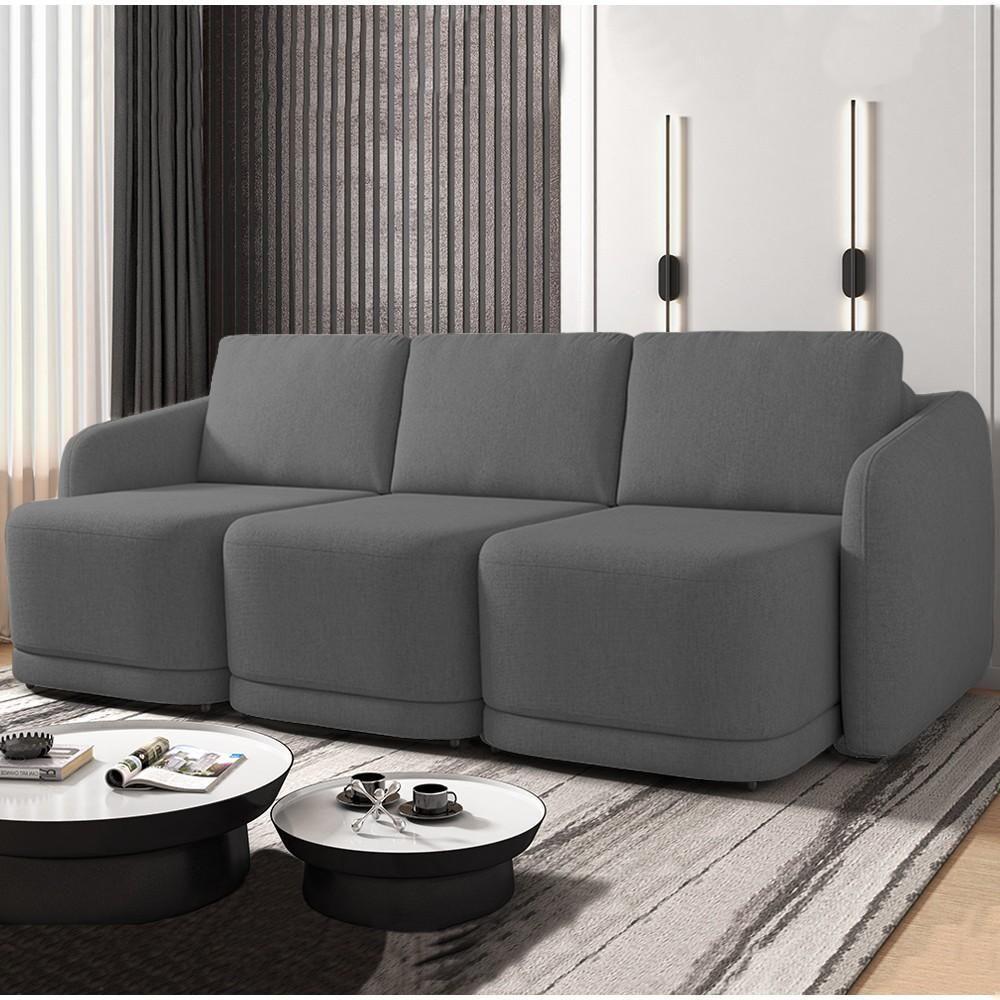 Sofá Cama Casal Para Sala 246cm Polska K04 Linho Cinza Escuro - Mpozenato - 4
